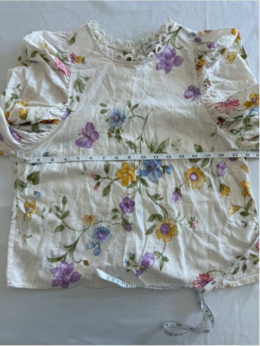 Women's Laura Ashley Linen blend Floral Blouse Size M White Multicolor - Picture 4 of 7